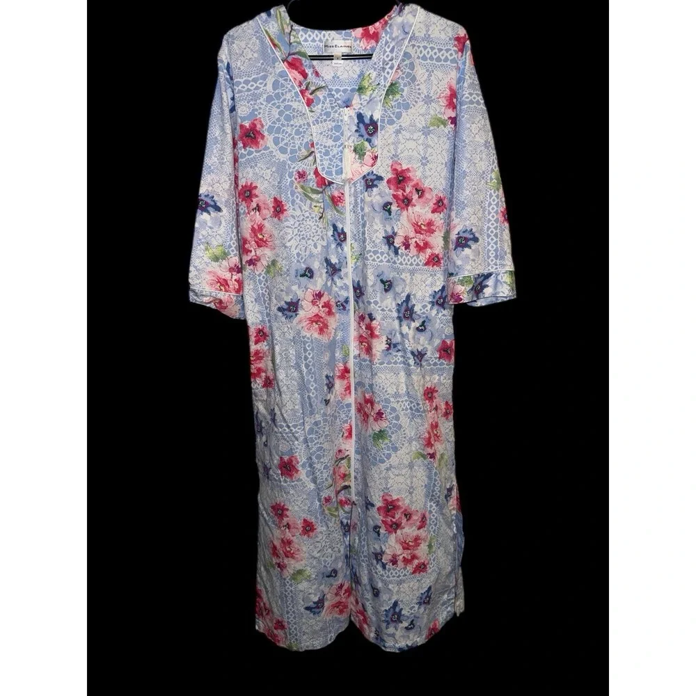 Vintage Floral Cotton Nightgown House Coat Dress‎ Miss Elaine Small Nursing Home